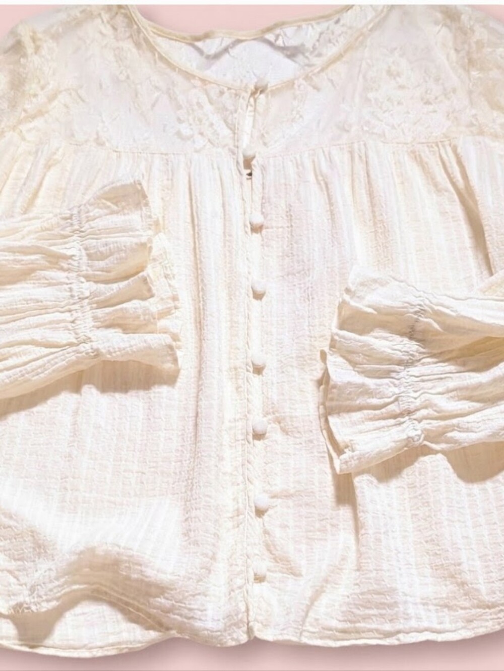 Free People Cotton And Lace Top Creamy Dove White Size Large